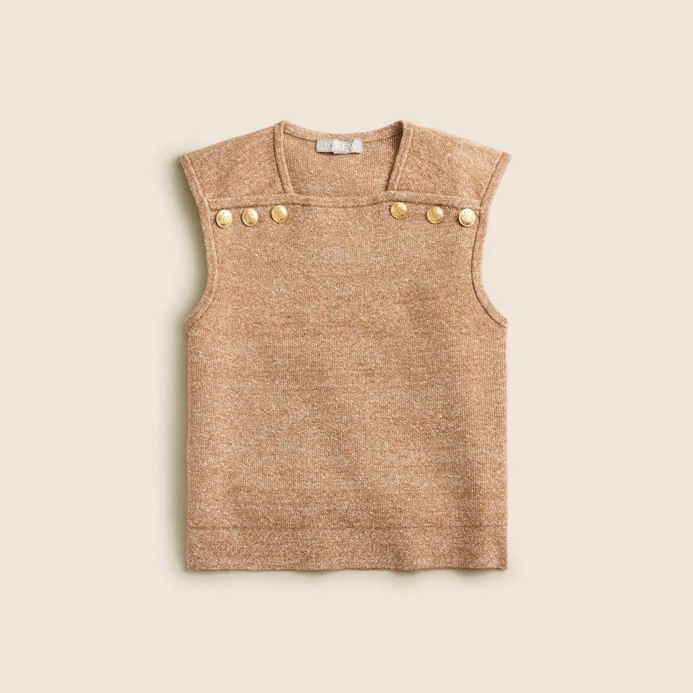 NEW J. Crew Sweater Shell with Buttons Sleeveless Merino-Linen Blend Top Medium